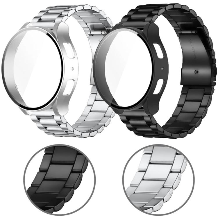 For Samsung Galaxy Watch7 40mm Tri-Beads Stainless Steel Watch Band with Film Integrated PC Case and Strap Link Remover Set