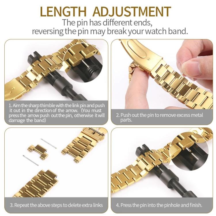 For Samsung Galaxy Watch5 44mm Tri-Beads Stainless Steel Watch Band with Film Integrated PC Case and Strap Link Remover Set