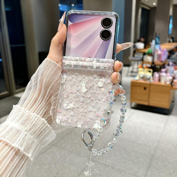 For Xiaomi Mix Flip 2 Fresh Floral Shell Glitter Magnetic Shockproof Phone Case with Bracelet