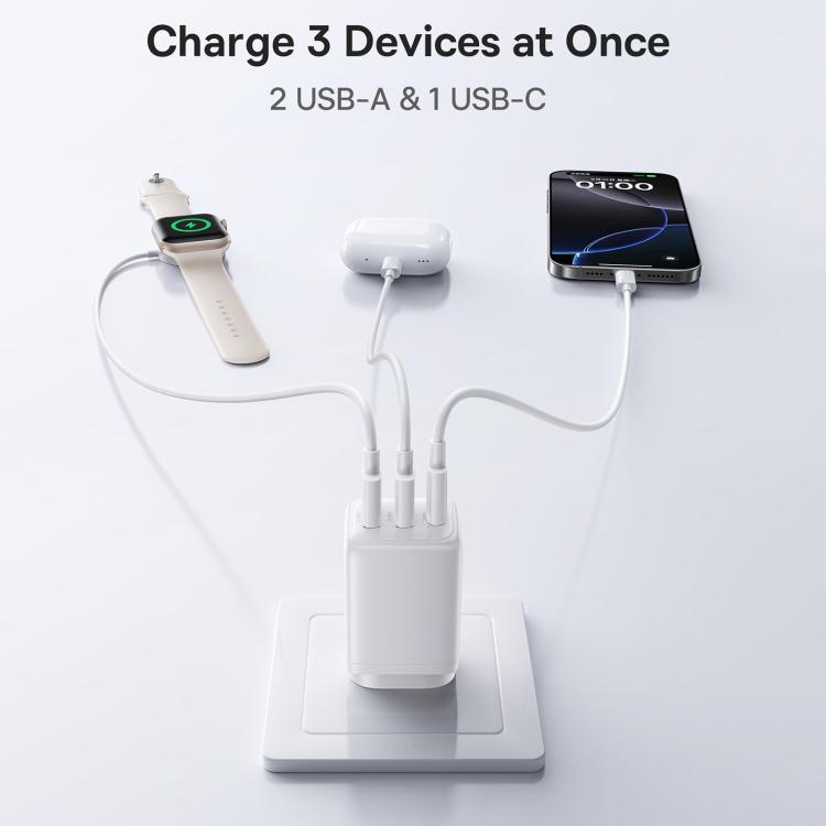 Baseus EnerFill FE11 Dual USB-A, Type-C 30W Fast Charger, AU Plug - White