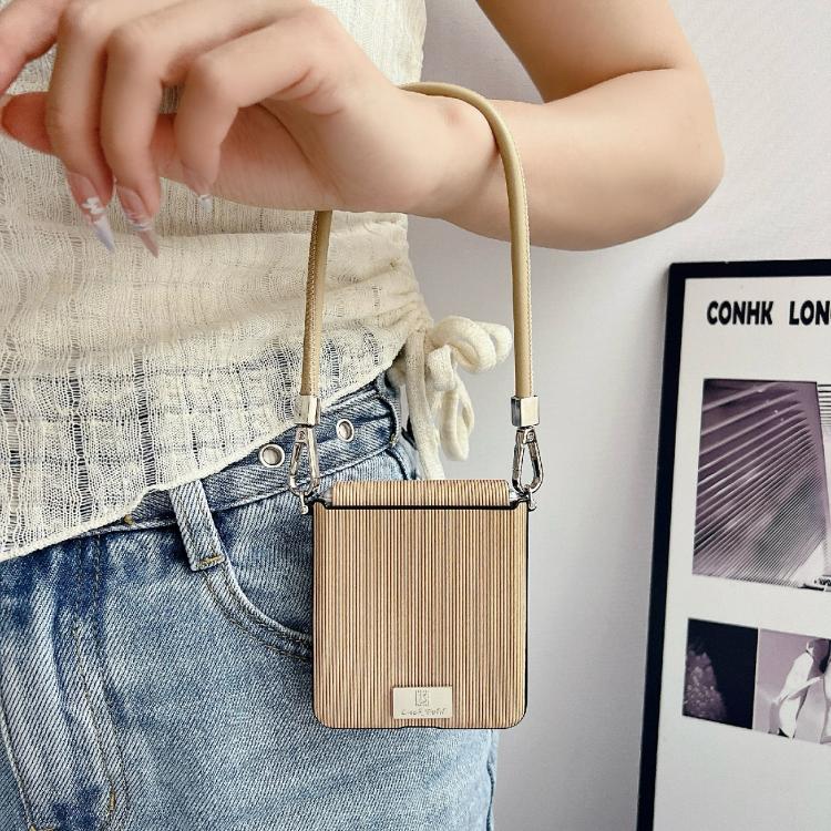 For Samsung Galaxy Z Flip7 5G Vertical Texture Side Buckle Nameplate Inlay Phone Case with Strap