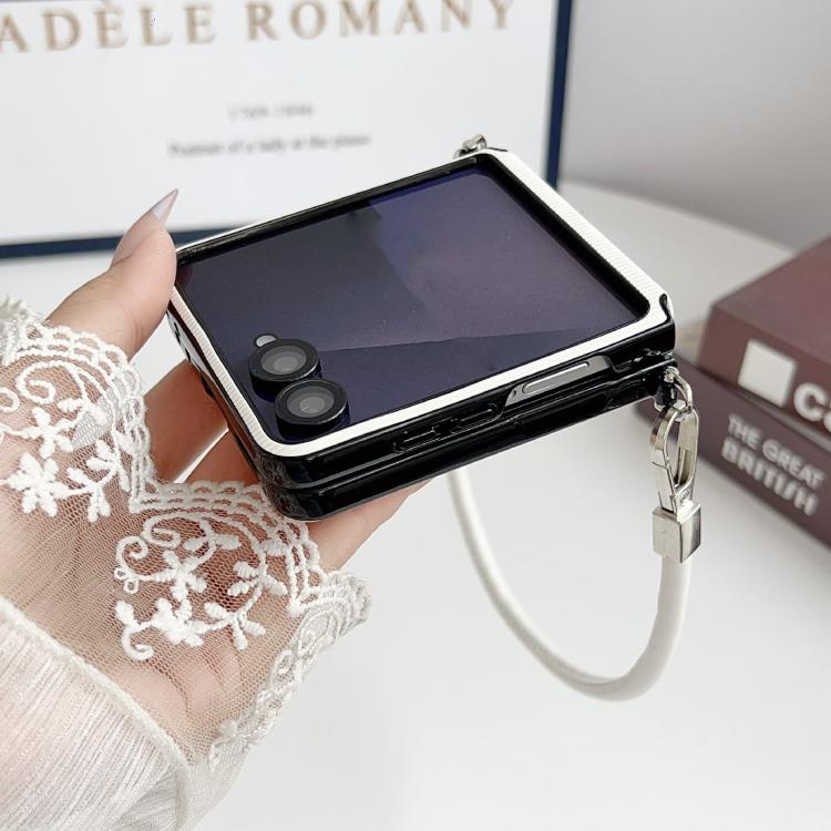 For Samsung Galaxy Z Flip7 5G Vertical Texture Side Buckle Nameplate Inlay Phone Case with Strap
