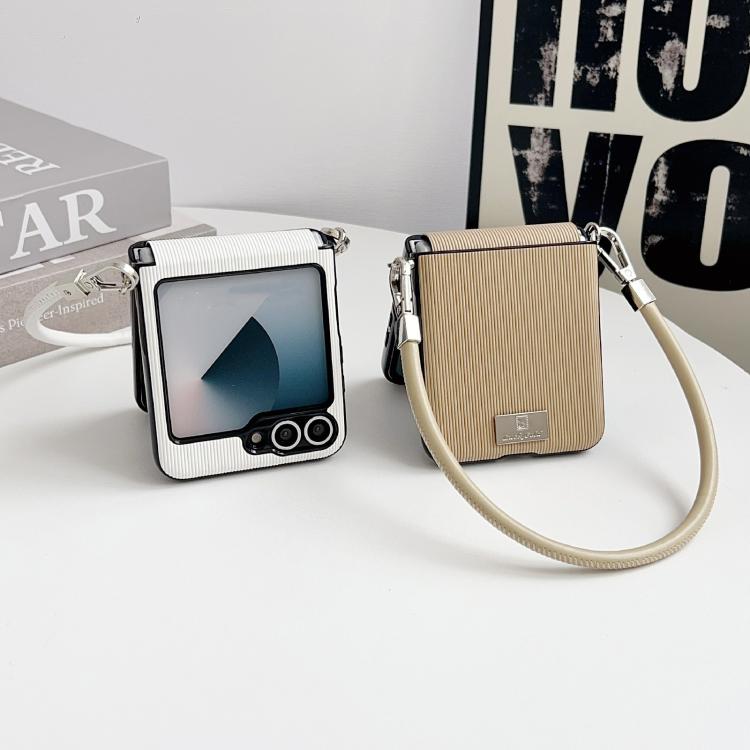 For Samsung Galaxy Z Flip5 Vertical Texture Side Buckle Nameplate Inlay Phone Case with Strap