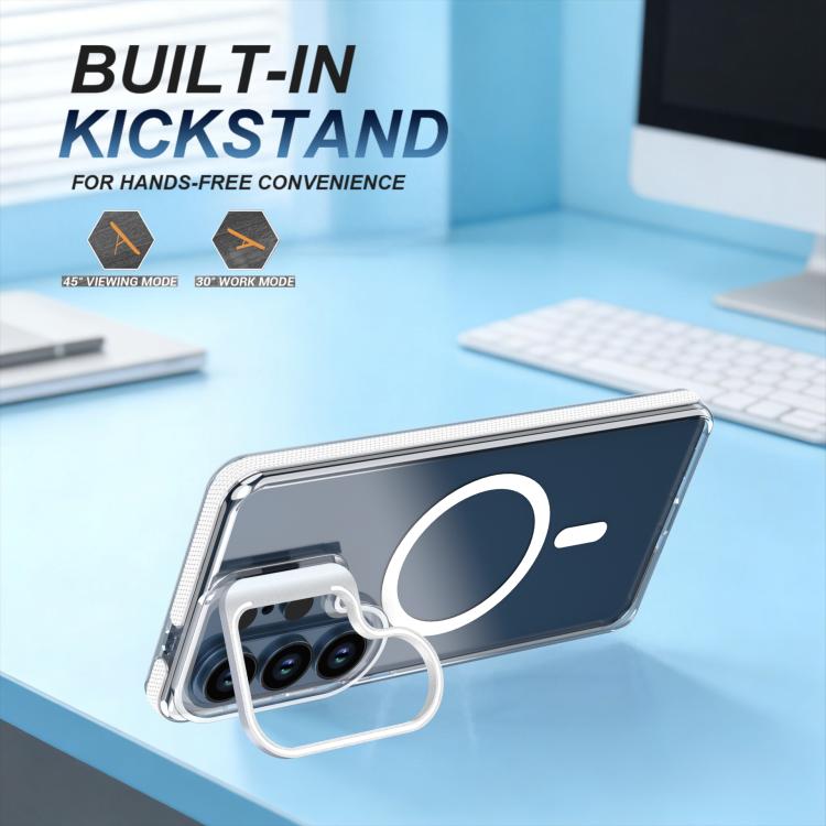 For Samsung Galaxy S26 Ultra 5G Vibrant Transparent Lens Kickstand Magnetic Phone Case