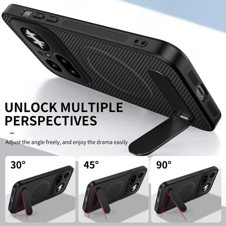 For Nothing Phone 4a Pro WANLONFENG Kickstand Carbon Fiber Texture Magnetic Phone Case