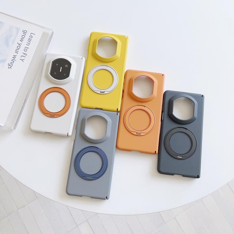 For Huawei Mate X7 Boundless Series Rock Sand Dual Center Magnetic Phone Case with 360 Degree Rotating Alloy Holder