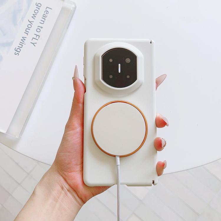 For Huawei Mate X7 Boundless Series Rock Sand Dual Center Magnetic Phone Case with 360 Degree Rotating Alloy Holder
