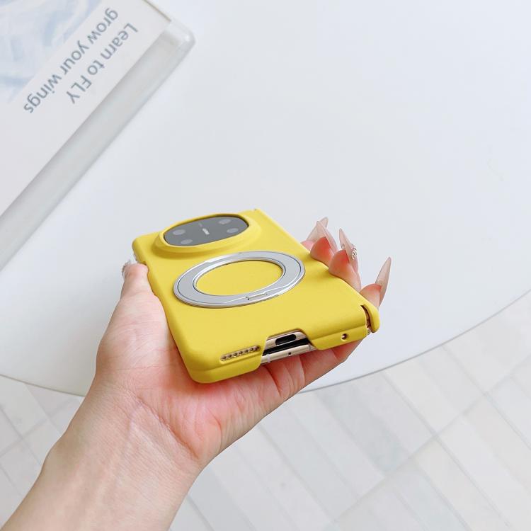 For Huawei Mate X6 Boundless Series Rock Sand Dual Center Magnetic Phone Case with 360 Degree Rotating Alloy Holder