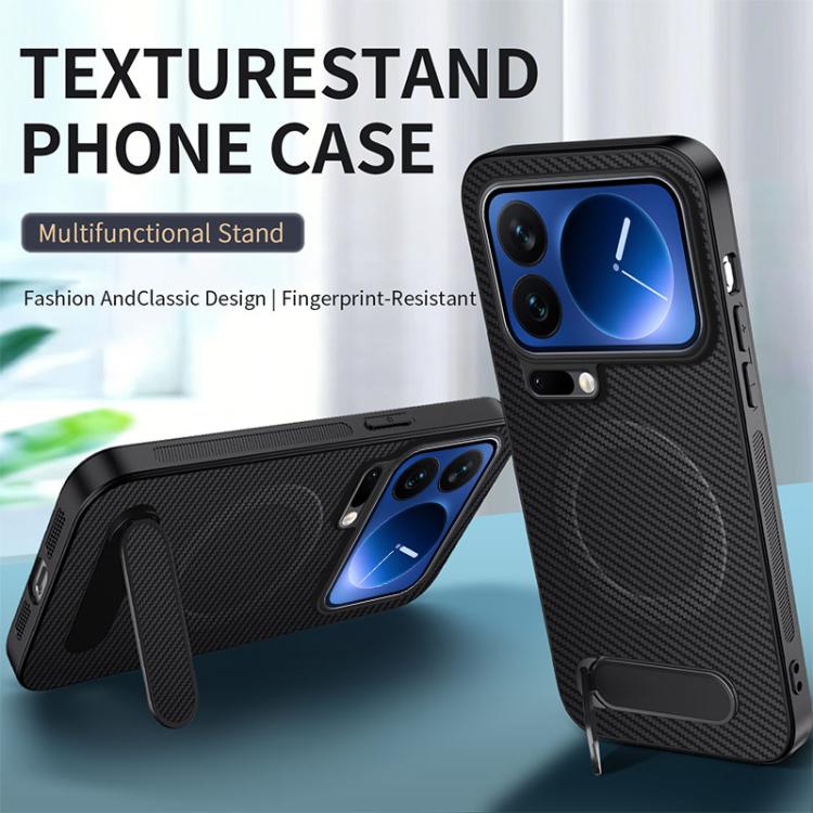 For Xiaomi 17 Pro WANLONFENG Kickstand Carbon Fiber Texture Magnetic Phone Case