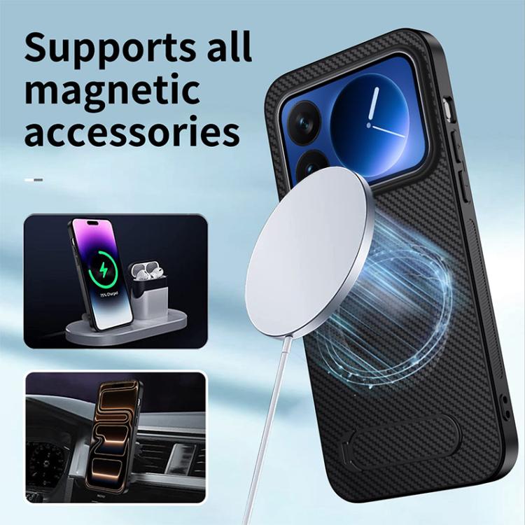 For Xiaomi 17 Pro WANLONFENG Kickstand Carbon Fiber Texture Magnetic Phone Case