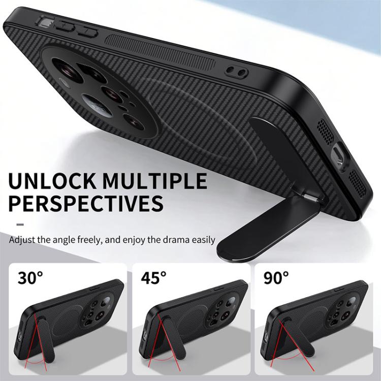 For Xiaomi 15 Ultra WANLONFENG Kickstand Carbon Fiber Texture Magnetic Phone Case