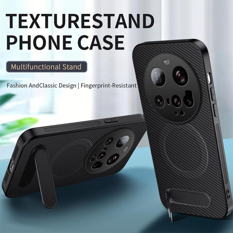 For Xiaomi 15 Ultra WANLONFENG Kickstand Carbon Fiber Texture Magnetic Phone Case