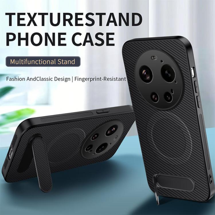 For Xiaomi 17 Ultra WANLONFENG Kickstand Carbon Fiber Texture Magnetic Phone Case with 2pcs Screen Films