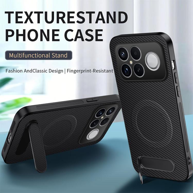 For Redmi K90 Pro Max 5G / Poco F8 Ultra WANLONFENG Kickstand Carbon Fiber Texture Magnetic Phone Case