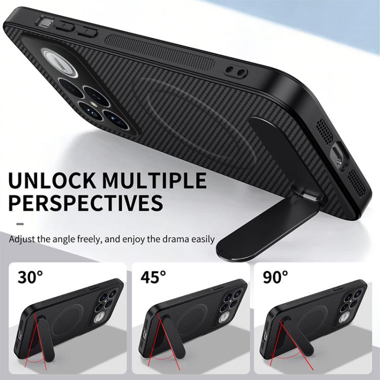For Redmi K90 Pro Max 5G / Poco F8 Ultra WANLONFENG Kickstand Carbon Fiber Texture Magnetic Phone Case with 2pcs Screen Films
