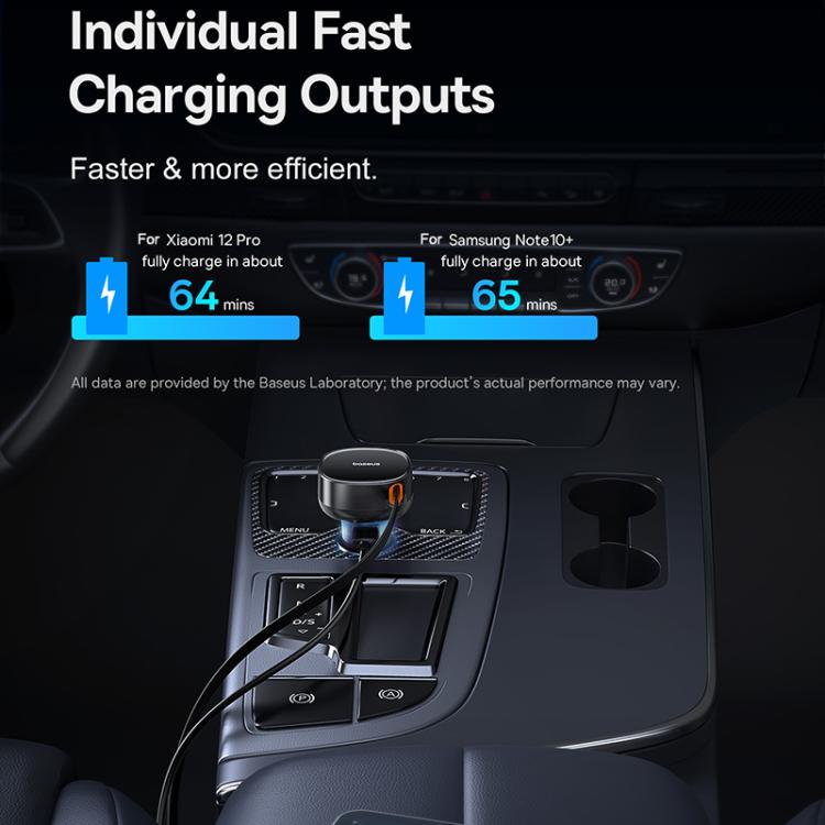 Baseus Enjoyment Pro 60W Type-C Car Charger with Type-C Retractable Cable - Black