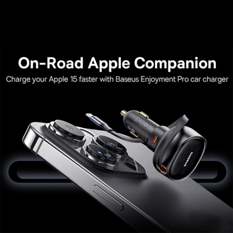 Baseus Enjoyment Pro 60W Type-C Car Charger with Type-C Retractable Cable - Black