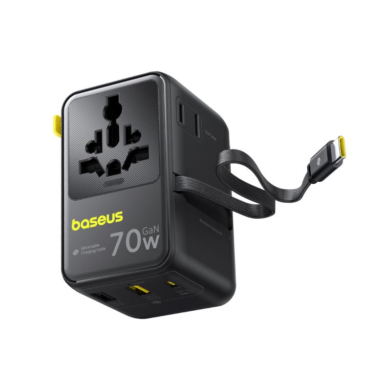 Baseus EnerCore CG11 70W Converter Travel Universal Adapter with Type-C Retractable Cable - Black
