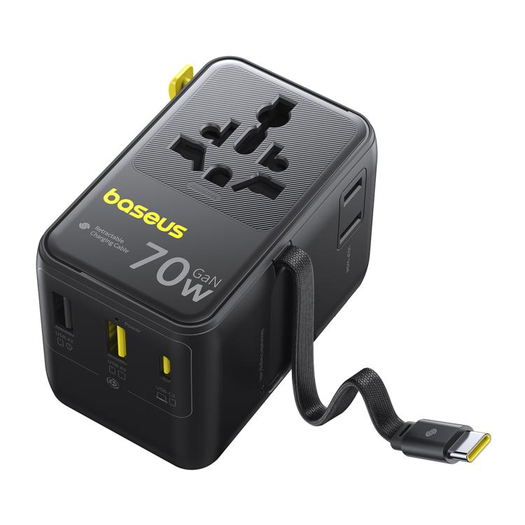 Baseus EnerCore CG11 70W Converter Travel Universal Adapter with Type-C Retractable Cable - Black