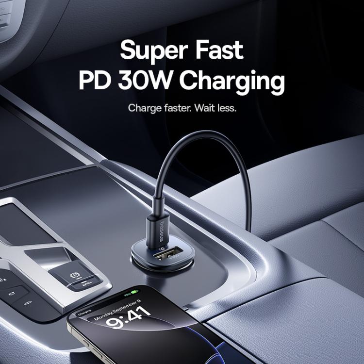 Baseus GoTrip DP1 30W Type-C and USB Car Charger - Black