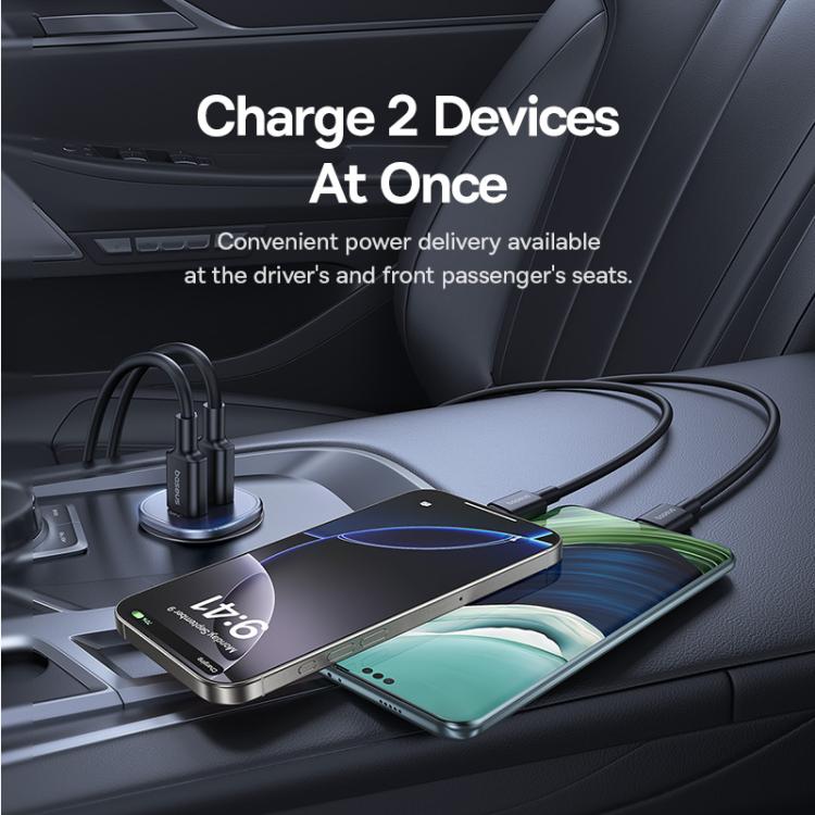 Baseus GoTrip DP1 30W Type-C and USB Car Charger - Black