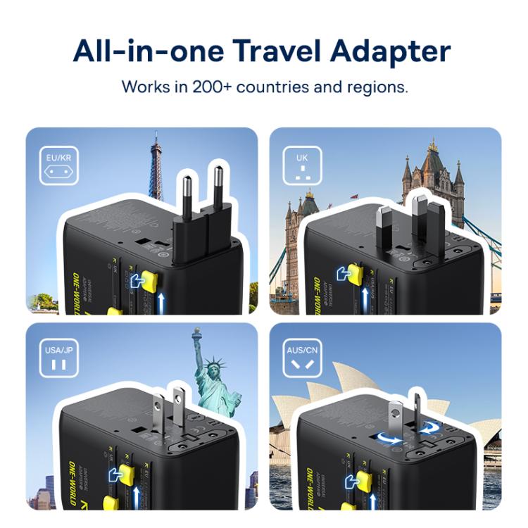 Baseus PicoGo AG11 45W Converter Travel Universal Adapter with Type-C Retractable Cable - Black