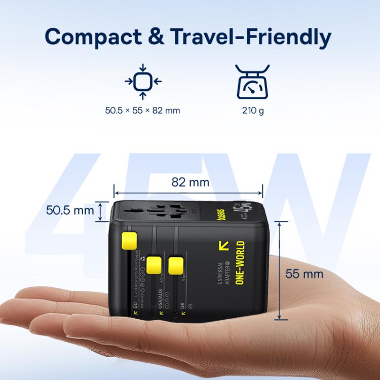 Baseus PicoGo AG11 45W Converter Travel Universal Adapter with Type-C Retractable Cable - Black
