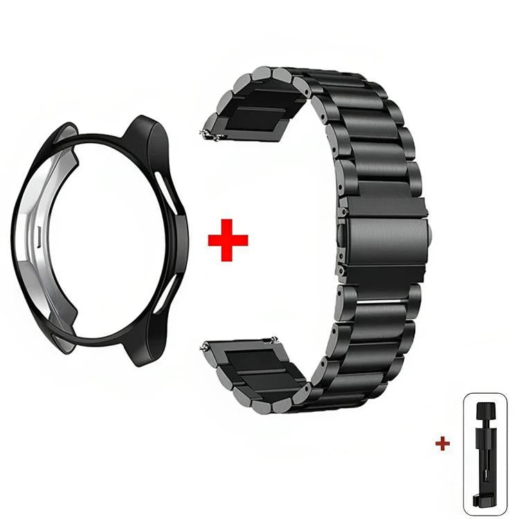 For Samsung Galaxy Watch6 Classic 43mm Tri-Beads Stainless Steel Watch Band with Semi-Enclosed TPU Case and Strap Link Remover Set