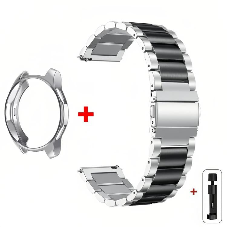 For Samsung Galaxy Watch6 Classic 43mm Tri-Beads Stainless Steel Watch Band with Semi-Enclosed TPU Case and Strap Link Remover Set