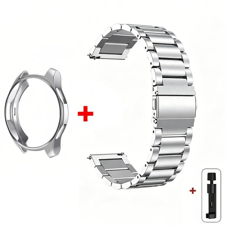 For Samsung Galaxy Watch6 Classic 47mm Tri-Beads Stainless Steel Watch Band with Semi-Enclosed TPU Case and Strap Link Remover Set