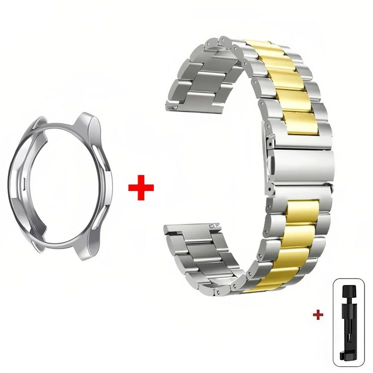 For Samsung Galaxy Watch6 Classic 47mm Tri-Beads Stainless Steel Watch Band with Semi-Enclosed TPU Case and Strap Link Remover Set