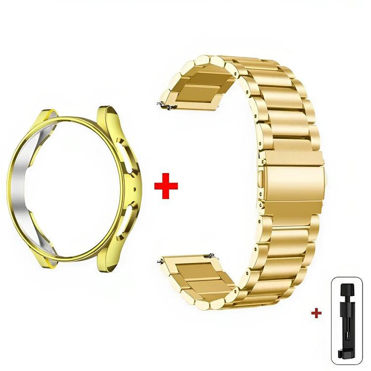 For Samsung Galaxy Watch4 Classic 42mm Tri-Beads Stainless Steel Watch Band with Semi-Enclosed TPU Case and Strap Link Remover Set