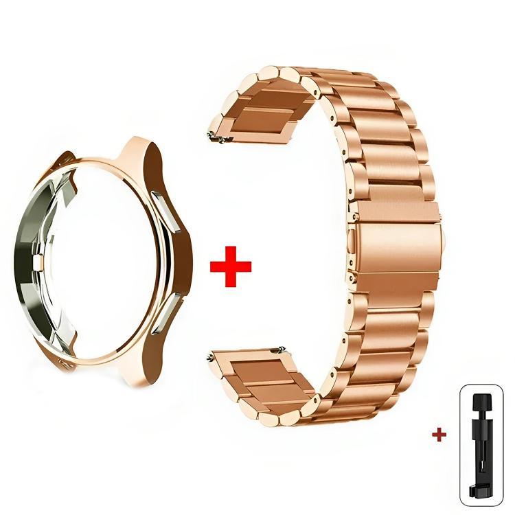 For Samsung Galaxy Watch4 Classic 42mm Tri-Beads Stainless Steel Watch Band with Semi-Enclosed TPU Case and Strap Link Remover Set