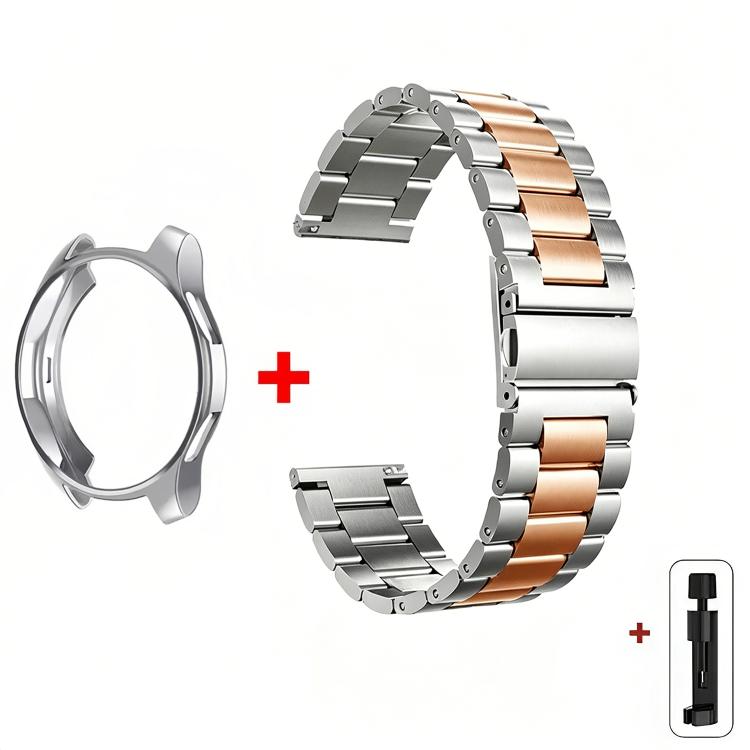 For Samsung Galaxy Watch4 Classic 42mm Tri-Beads Stainless Steel Watch Band with Semi-Enclosed TPU Case and Strap Link Remover Set