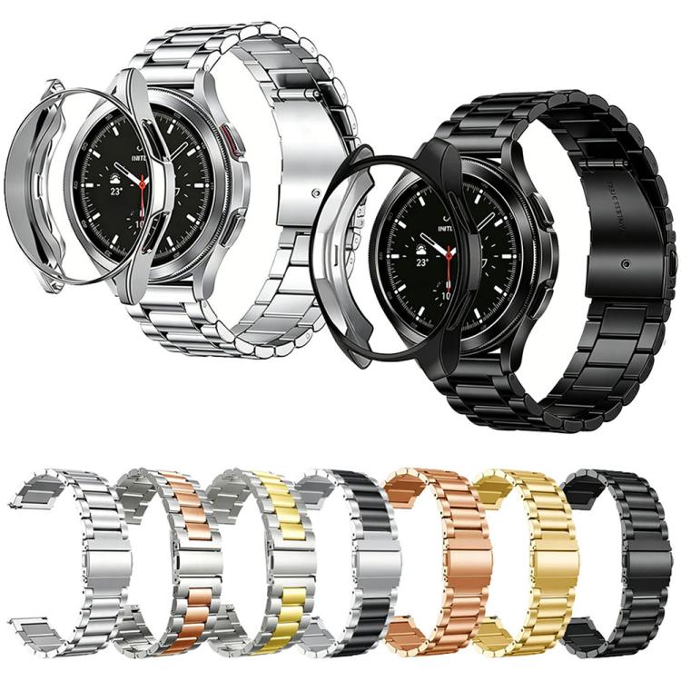 For Samsung Galaxy Watch6 Classic 43mm Tri-Beads Stainless Steel Watch Band with Semi-Enclosed TPU Case and Strap Link Remover Set