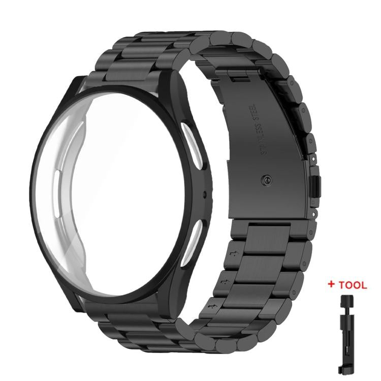 For Samsung Galaxy Watch6 44mm Tri-Beads Stainless Steel Watch Band with Full Coverage TPU Case and Strap Link Remover Set