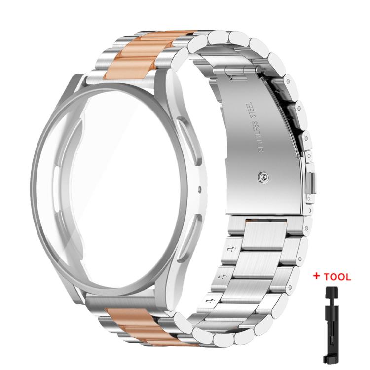 For Samsung Galaxy Watch6 44mm Tri-Beads Stainless Steel Watch Band with Full Coverage TPU Case and Strap Link Remover Set