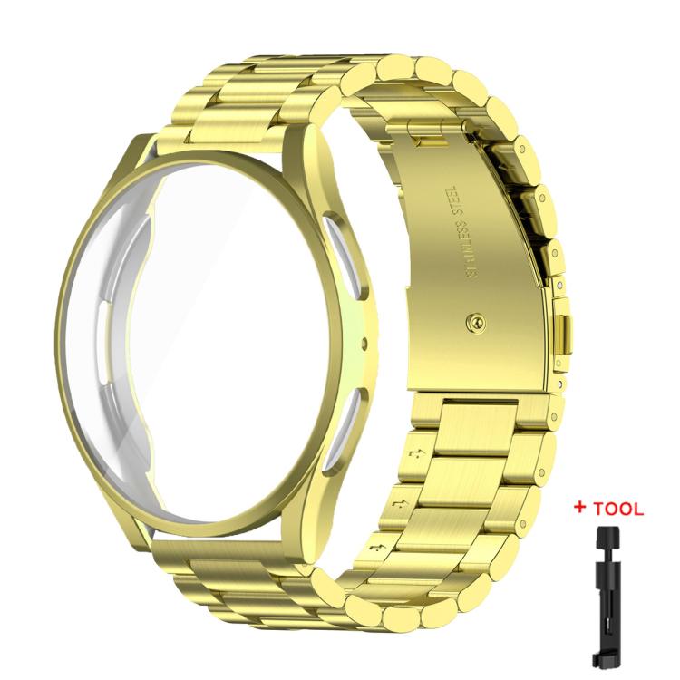 For Samsung Galaxy Watch4 44mm Tri-Beads Stainless Steel Watch Band with Full Coverage TPU Case and Strap Link Remover Set