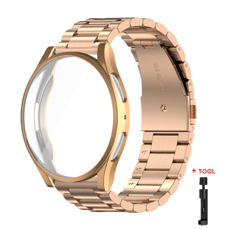 For Samsung Galaxy Watch4 44mm Tri-Beads Stainless Steel Watch Band with Full Coverage TPU Case and Strap Link Remover Set