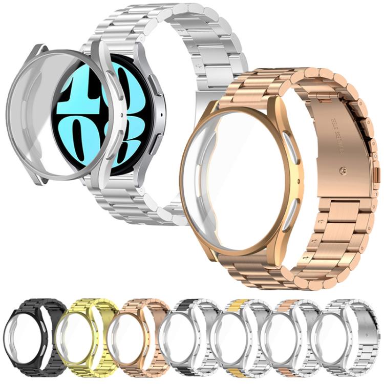 For Samsung Galaxy Watch6 44mm Tri-Beads Stainless Steel Watch Band with Full Coverage TPU Case and Strap Link Remover Set