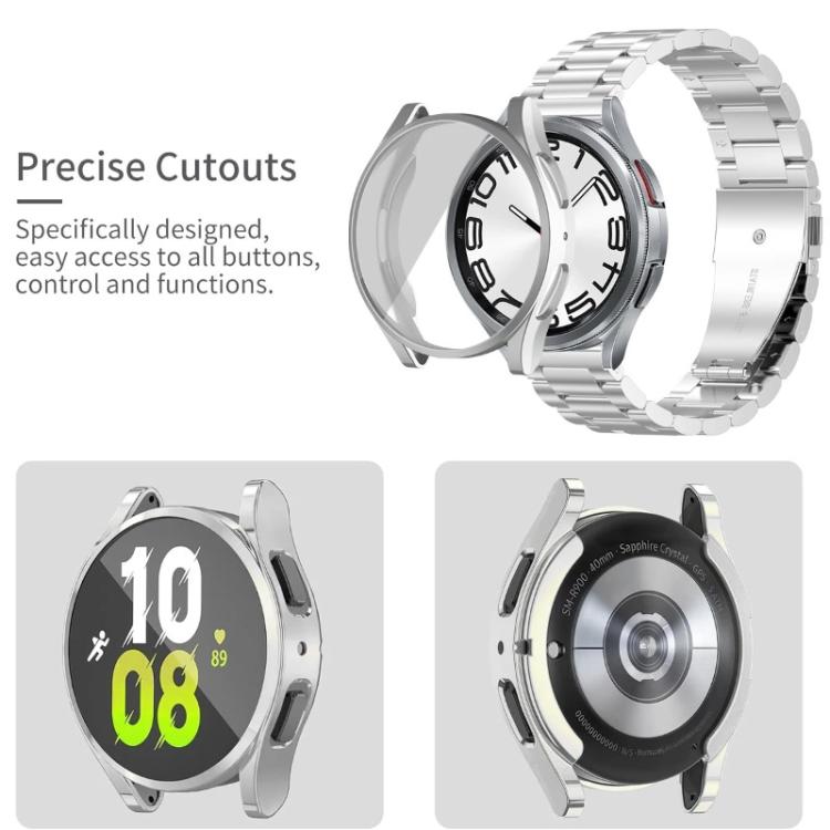 For Samsung Galaxy Watch6 44mm Tri-Beads Stainless Steel Watch Band with Full Coverage TPU Case and Strap Link Remover Set