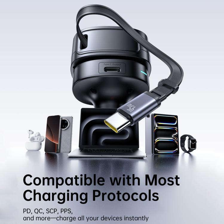 Baseus PrimeTrip VR1 60W Type-C and USB Car Charger with Type-C Retractable Cable - Black