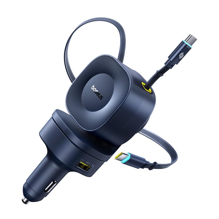 Baseus PrimeTrip VR2 Max 240W Type-C and USB Car Charger with Type-C x 2 Retractable Cable - Black