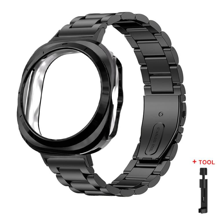 For Samsung Galaxy Watch Ultra / Ultra 2025 Three Beads Stainless Steel Watch Band with Semi-Enclosed TPU Case and Strap Link Remover Set