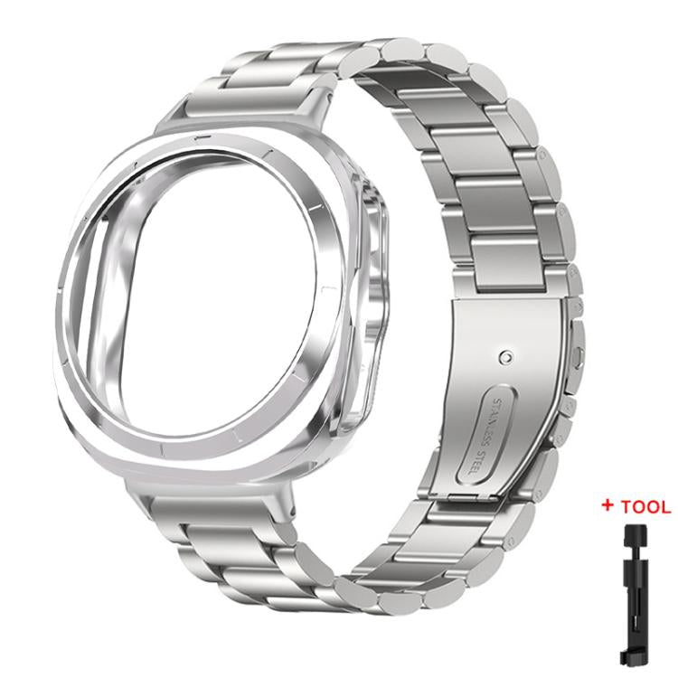 For Samsung Galaxy Watch Ultra / Ultra 2025 Three Beads Stainless Steel Watch Band with Semi-Enclosed TPU Case and Strap Link Remover Set