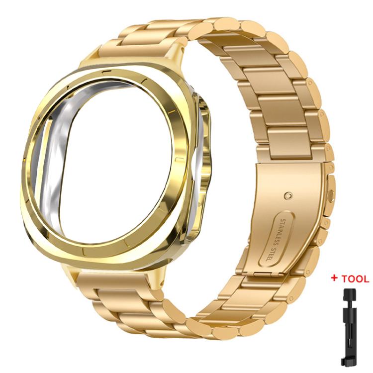 For Samsung Galaxy Watch Ultra / Ultra 2025 Three Beads Stainless Steel Watch Band with Semi-Enclosed TPU Case and Strap Link Remover Set