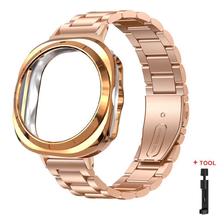 For Samsung Galaxy Watch Ultra / Ultra 2025 Three Beads Stainless Steel Watch Band with Semi-Enclosed TPU Case and Strap Link Remover Set