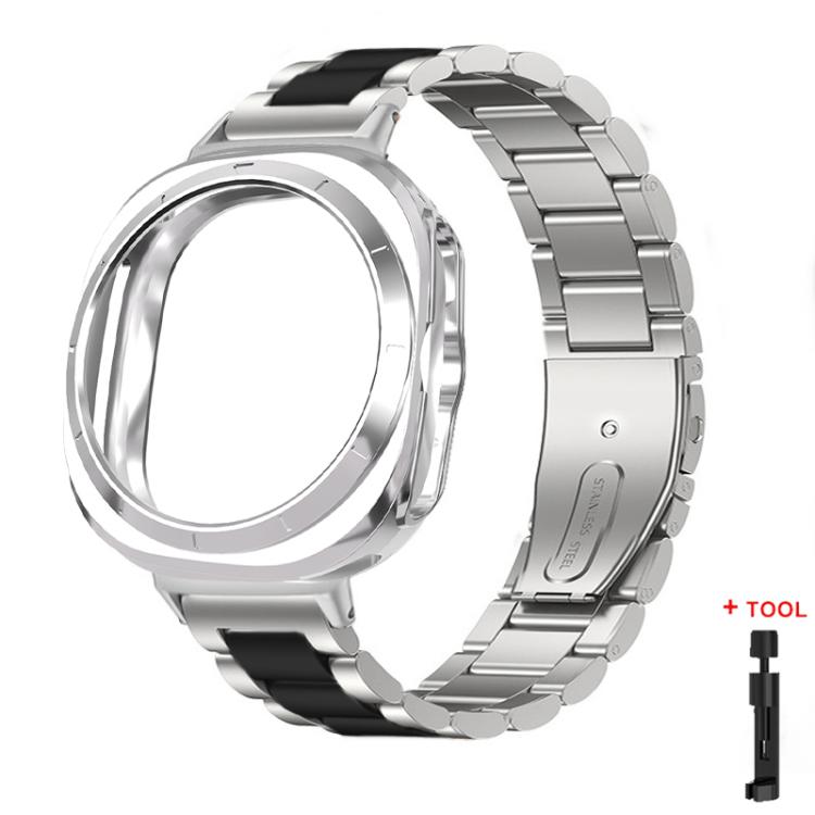 For Samsung Galaxy Watch Ultra / Ultra 2025 Three Beads Stainless Steel Watch Band with Semi-Enclosed TPU Case and Strap Link Remover Set