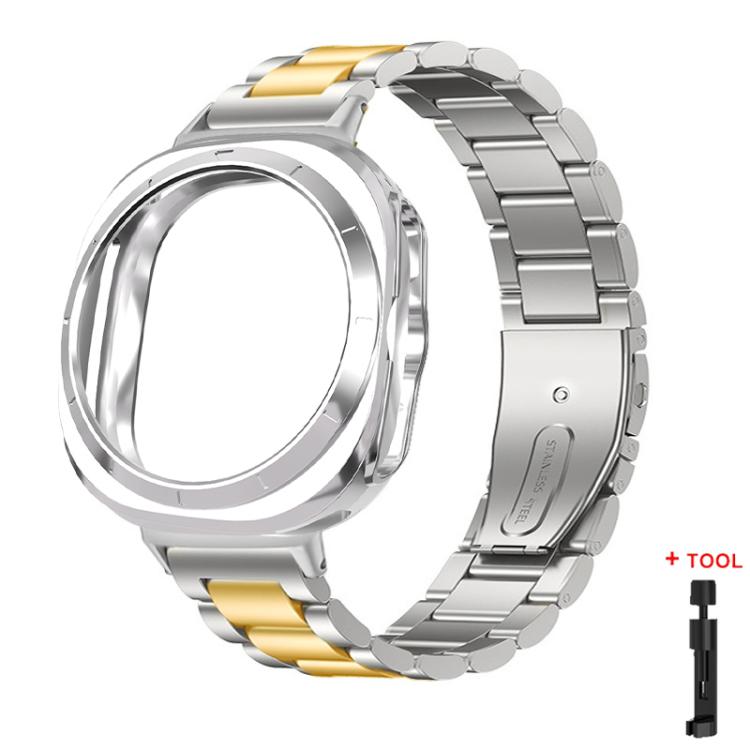 For Samsung Galaxy Watch Ultra / Ultra 2025 Three Beads Stainless Steel Watch Band with Semi-Enclosed TPU Case and Strap Link Remover Set