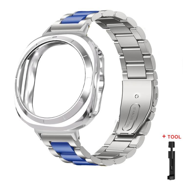 For Samsung Galaxy Watch Ultra / Ultra 2025 Three Beads Stainless Steel Watch Band with Semi-Enclosed TPU Case and Strap Link Remover Set
